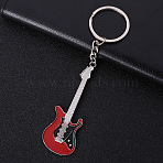 Baking Paint Zinc Alloy Keychain, with Key Rings, Guitar, FireBrick, 7x2.6cm(KEYC-PW0002-060C)