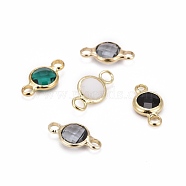 Golden Plated Glass Flat Round Links connectors, with Brass Findings, Mixed Color, 12.5x6.5x3mm, Hole: 2mm(KK-L094-02)