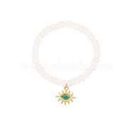 Natural White Jade Beaded Bracelets, with Stainless Steel Eye Pendants, Golden, Pendant: 17.4x18.2mm(FW4097-2)