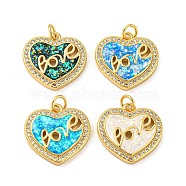 Valentine's Day Heart with Word Love Brass Micro Pave Cubic Zirconia, Synthetic Opal Pendants, with Jump Rings, Real 18K Gold Plated, Mixed Color, 18x18.5x3mm, Hole: 3.5mm(KK-K356-16G)