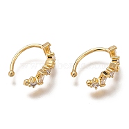 Brass Cuff Earrings, with Clear Cubic Zirconia Long-Lasting Plated, Rectangle, Real 18K Gold Plated, 15x4.5x2.5mm(X-ZIRC-Z015-03G)