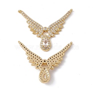 Brass Micro Pave Clear Cubic Zirconia 2-Loop Pendants, Wing with Teardrop Charm, Real 18K Gold Plated, 24x29x4mm, Hole: 0.9mm(KK-E068-VC028)