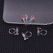 Plastic Clip-on Earring Findings, with Rhinestone, Pink, 11x9x3.5mm, Hole: 0.5mm(X-KY-P007-M11)