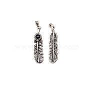 Electroplate Zinc Alloy Cord Ends, with Feather Pendants, with Natural Howlite, Antique Bronze, Black, 57mm, Pendant: 48x12x7mm, Hole: 4mm, 2Pcs/set(FIND-WH0003-43C)