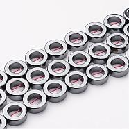 Non-magnetic Synthetic Hematite Beads, Grade AA, Donut, Black, 12x4mm, Hole: 1mm, about 33pcs/strand, 16 inch, 6.7~7.2mm inner diameter(X-G-A032-1)