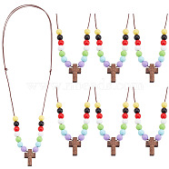 Wood Cross with Acrylic Beaded Pendant Necklaces for Women, Colorful, 18.50~31.89 inch(47~81cm)(NJEW-AB00012)