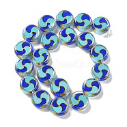 Glass Beads Strands, Hand Drawn Beads, with Enamel, Flat Round, Blue, 17x7mm, Hole: 1.5mm, about 19pcs/strand, 12.60 inch(32cm)(GLAA-L047-03E)