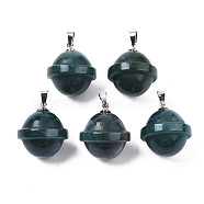 Natural Indian Agate Pendants, with Stainless Steel Color Tone Stainless Steel Findings, Planet, 22.5x20mm, Hole: 3x5mm(PORC-T132-053B)