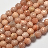 Faceted Round Natural Sunstone Beads Strands, 8mm, Hole: 1mm, about 48pcs/strand, 15.4 inch.(G-I176-10-8mm)