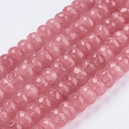 Natural Jade Bead Strands, Dyed, Faceted, Rondelle, Salmon, 8x5~6mm, Hole: 1mm, about 63~68pcs/strand, 14.17~14.76 inch(G-R171-6x8mm-06)
