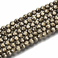 Electroplate Non-magnetic Synthetic Hematite Beads Strands, Round, Faceted, Pale Goldenrod, 3mm, Hole: 0.8mm, about 137~139pcs/strand, 15.55 inch~15.67 inch(39.5cm~39.8cm)(G-T114-60A-02)