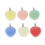 Synthetic Fluorite Pendants, with Platinum Plated Brass Pinch Bails, Heart, Mixed Color, 23x20x5.5mm, Hole: 3x4mm(G-N0326-96)