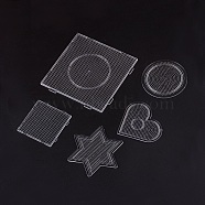 Pegboards for 2.5mm Mini Fuse Beads, Square & Star & Heart & Flat Round, Clear, 75~140x75~140x4.5~6mm, 5pcs/set(DIY-X0287-01)