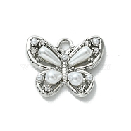 Alloy and Rhinestone Pendant, with Resin, Butterfly, Platinum, 14.5x18x4.5mm, Hole: 1.8mm(FIND-Z045-03P)