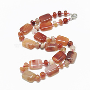 Natural Carnelian Beaded Necklaces, with Alloy Lobster Clasps, Rectangle, Dyed, 18.1 inch~18.5  inch(46~47cm), Rectangle: 18~18.5x13mm(NJEW-S395-19)