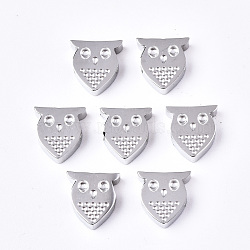 304 Stainless Steel Beads, Owl, Stainless Steel Color, 8x7.5x2.5mm, Hole: 1.5mm(STAS-S116-086P)