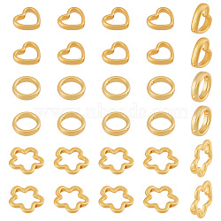 30Pcs 3 Style Rack Plating Alloy Bead Frame, Long-Lasting Plated, Lead Free & Cadmium Free, Round & Heart & Flower, Matte Gold Color, 11.5~15x3mm, Hole: 1.4mm, Inner Diameter: 6~9mm, 10pcs/style(FIND-DC0002-04)