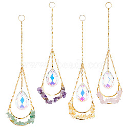 1 Set AB Color Plated Chandelier Glass Teardrop Pendant Decorations, Hanging Sun Catchers, with Gemstone Chips and Iron Findings, for Home Decoration, 210mm(HJEW-GA0001-45)