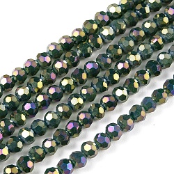 Round Full Rainbow Plated Electroplate Glass Beads Strands, Faceted(32 Facets), Green, 4mm, Hole: 1mm, about 90~95pcs/strand, 12.8~13.6 inch(32~34cm)(X-EGLA-J130-FR13)