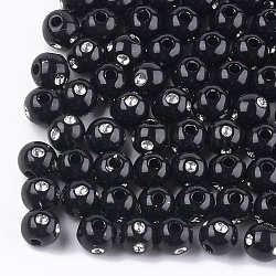 Plating Acrylic Beads, Metal Enlaced, Round, Black, 6x5mm, Hole: 1mm, about 4500~4800pcs/500g(PACR-T006-02A)
