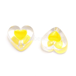Transparent Clear Enamel Acrylic Beads, Heart, Yellow, 15x17x11mm, Hole: 2mm(ACRC-CJC0001-01A)
