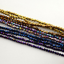 Electroplate Glass Bead Strands, Rainbow Plated, Faceted Bicone, Mixed Color, 4x4.5mm, Hole: 1mm, about 92~96pcs/strand, 13.78~14.37 inch(EGLA-R094-4mm-M1)