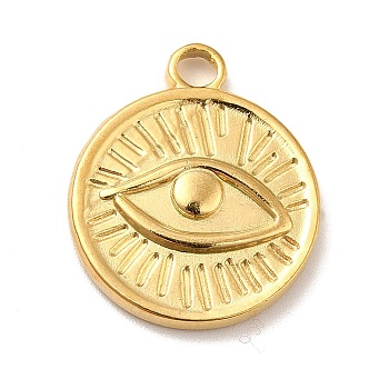 Ion Plating(IP) 304 Stainless Steel Pendants, Flat Round with Eye Charms, Real 18K Gold Plated, 20x17x2.5mm, Hole: 2.5mm