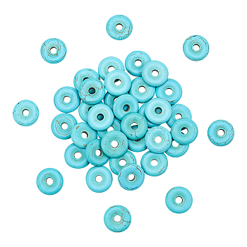 50Pcs Synthetic Turquoise Pendants, Donut/Pi Disc, Dyed, Turquoise, Donut Width: 7.5mm, 20x4~4.5mm, Hole: 5mm