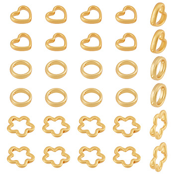 30Pcs 3 Style Rack Plating Alloy Bead Frame, Long-Lasting Plated, Lead Free & Cadmium Free, Round & Heart & Flower, Matte Gold Color, 11.5~15x3mm, Hole: 1.4mm, Inner Diameter: 6~9mm, 10pcs/style
