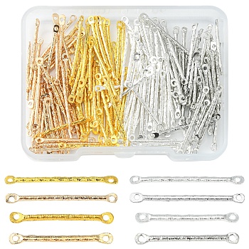 160Pcs 8 Styles Iron Connector Charms, Rectangle Bar Links, for DIY Jewelry Making, Mixed Color, 20~25.5x2~2.3x1~1.2mm, Hole: 1mm, 20pcs/style