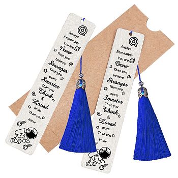 DIY Rectangle Bookmark Making Kits, Including Stainless Steel Bookmark Card, Polyester Tassel, Human Pattern, Card: 125x26mm, 2pcs/set