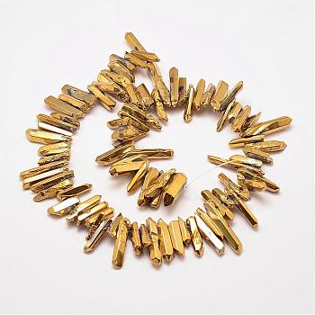 Electroplated Natural Quartz Crystal Beads Strands, Dyed, Nuggets, Goldenrod, 2~7x13~38x2.5~7mm, Hole: 1mm, about 83~92pcs/strand, 15.2 inch~15.8  inch