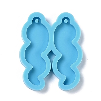 DIY Pendant Silicone Molds, for Earring Making, Resin Casting Molds, For UV Resin, Epoxy Resin Jewelry Making, Wave, Deep Sky Blue, 43x35x4mm, Hole: 1.5mm, Inner Diameter: 38x13mm