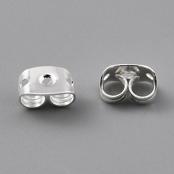 Brass Friction Ear Nuts, Ear Locking Earring Backs for Post Stud Earrings, with 3 Holes, 925 Sterling Silver Plated, 6x4.5x3.5mm, Hole: 1mm