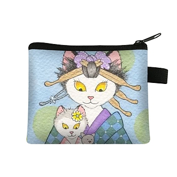 Cute Cat Polyester Zipper Wallets, Rectangle Coin Purses, Change Purse for Women & Girls, Colorful, 11x13.5cm