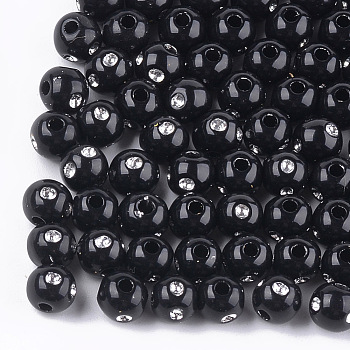 Plating Acrylic Beads, Metal Enlaced, Round, Black, 6x5mm, Hole: 1mm, about 4500~4800pcs/500g