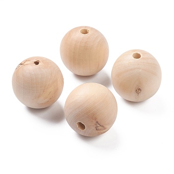 Defective Closeout Sale, Unfinished Natural Wood Beads, Round Wooden Loose Beads Spacer Beads for Craft Making, Lead Free, BurlyWood, 40mm, Hole: 6.5mm