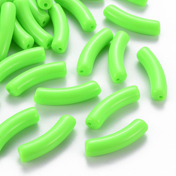 Opaque Acrylic Beads, Curved Tube, Lime, 32x9.5x8mm, Hole: 1.8mm