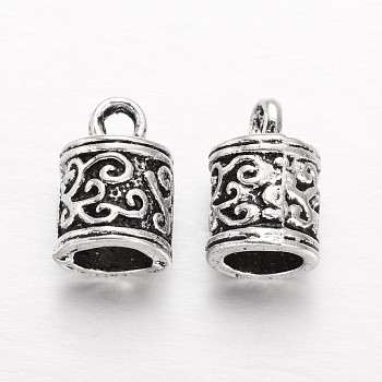 Tibetan Style Alloy Cord Ends, End Caps, Column, Antique Silver, 13x8mm, Hole: 2mm, 5.5mm inner diameter