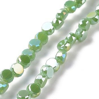 Electroplate Glass Beads Strands, AB Color Plated, Faceted, Flat Round, Lime Green, 4.5x3mm, Hole: 1mm, about 145~150pcs/strand, 22.83''(58cm)