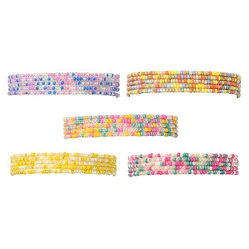 5Pcs Glass Seed Beaded Stretch Bracelets Set, Mixed Color, Inner Diameter: 2-1/4 inch(5.6cm)