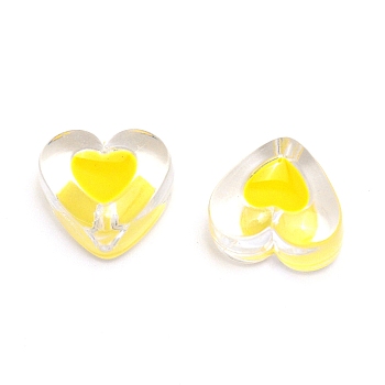 Transparent Clear Enamel Acrylic Beads, Heart, Yellow, 15x17x11mm, Hole: 2mm