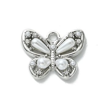 Alloy and Rhinestone Pendant, with Resin, Butterfly, Platinum, 14.5x18x4.5mm, Hole: 1.8mm