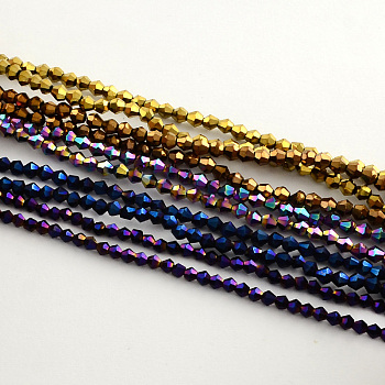 Electroplate Glass Bead Strands, Rainbow Plated, Faceted Bicone, Mixed Color, 4x4.5mm, Hole: 1mm, about 92~96pcs/strand, 13.78~14.37 inch