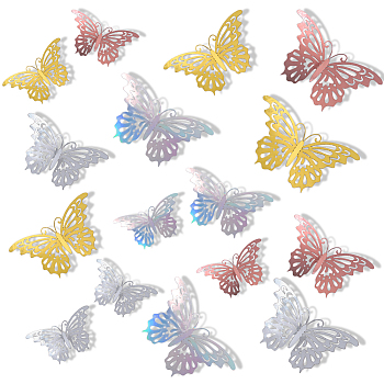 8 Sets 4 Colors PET Mirror Wall Stickers, with Glue Stickers, for Home Living Room Bedroom Decoration, 3D Butterfly, Mixed Color, 41~62x78~118x0.2mm, 2 set/color