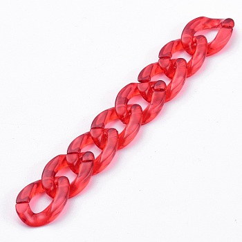 Handmade Transparent Acrylic Curb Chains, Unwelded, Red, 39.37 inch(100cm), Link: 23x17x4.5mm, 1m/strand