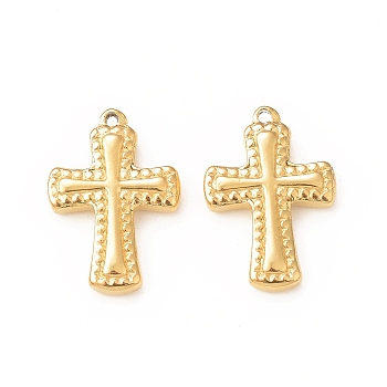304 Stainless Steel Pendants, Cross, Real 18K Gold Plated, 19x13x3mm, Hole: 1.2mm