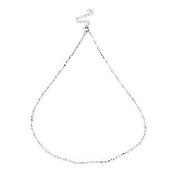 304 Stainless Steel Textured Bar Link Chain Necklace, Stainless Steel Color, 17.52 inch(44.5cm)