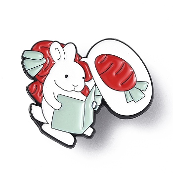 Cartoon Enamel Pin, Electrophoresis Black Alloy Cute Animal Badge for Backpack Cloth, Rabbit Pattern, 27x33.5x1.4mm