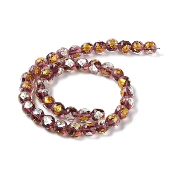 Handmade Gold & Silver Foil Lampwork Beads, Round, Dark Red, 12mm, about 33pcs/strand, 15.59 inch(39.6cm)